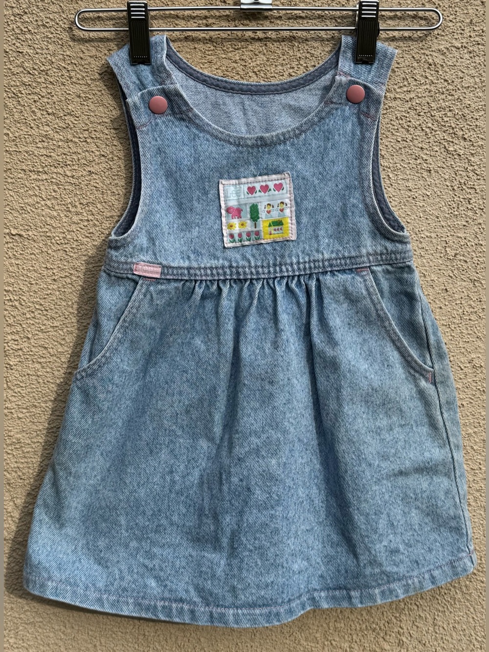 Vintage Lee Toddler Acid Wash Distressed Denim Jumper Overalls Dress Size 3T